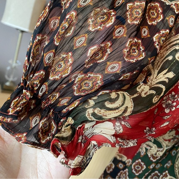 Zara bohemian floral printed metallic thread midi dress red gold - Picture 9 of 15